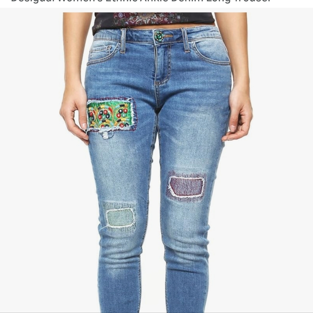 Desigual Pakaian Jada Wanita Embroidered Blue Jeans for Women - Picture 3 of 10